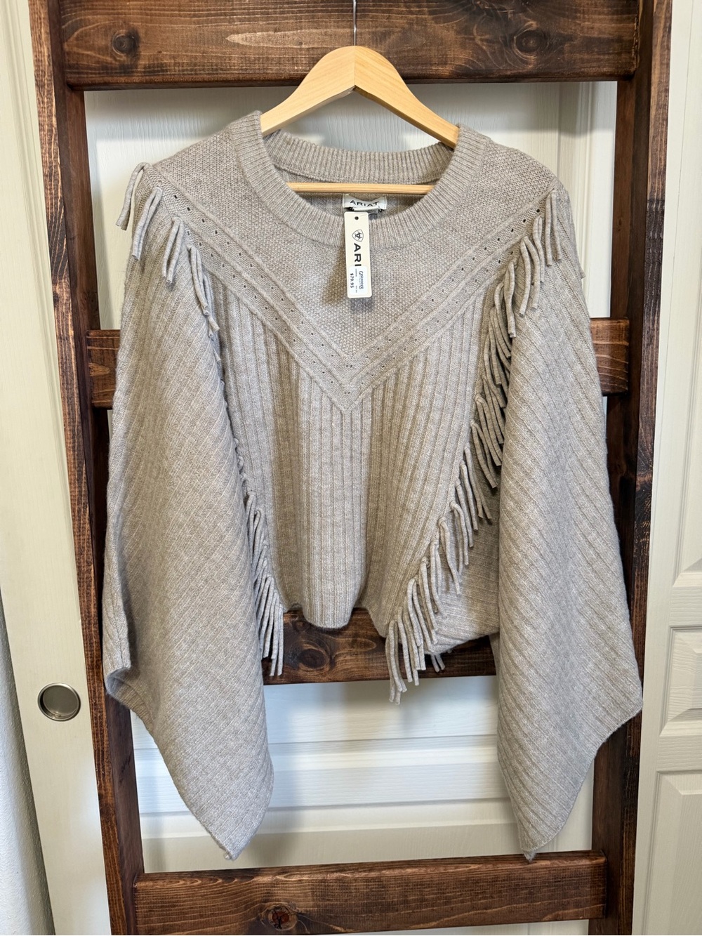 Ariat Taupe Fringe Poncho Sweater